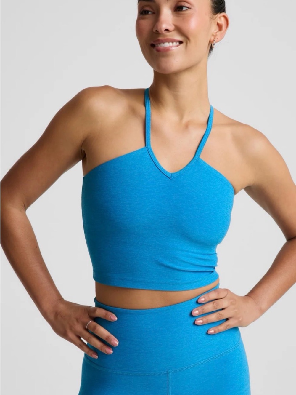 Beyond Yoga Women’s Bandeau Halter Crop Top in Bright Turquoise